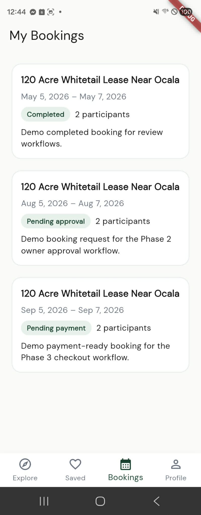 AccessTheWild mobile bookings screen.